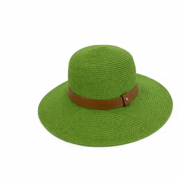 Sun N’ Sand Green Straw Sun Brown Accent Band Stylish Summer Beach & Travel Hat - Picture 2 of 14